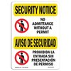 Signmission OSHA Security Sign, 12" Height, 18" Width, Rigid Plastic, No Admittance Permit Bilingual, Landscape OS-SN-P-1218-L-11573